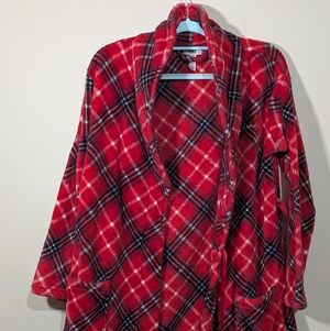 PINK Victoria’s Secret Red Plaid Plush Fleece Robe Cardigan XS/S Cozy Lounge